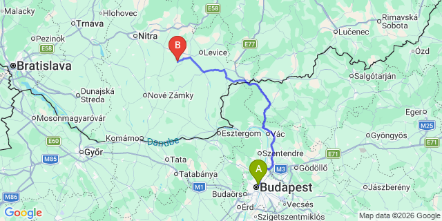 Map: Budapest Nyugati Train Station to Tatabánya