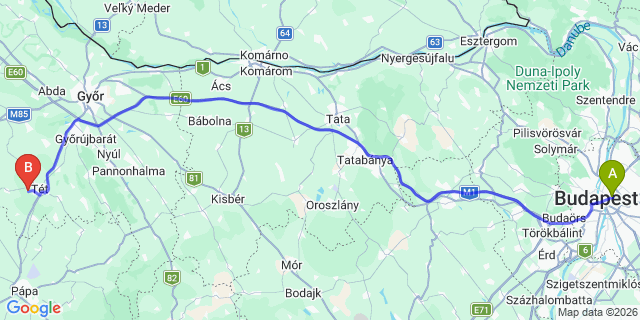 Map: Budapest Keleti Train Station to Balatonfenyves