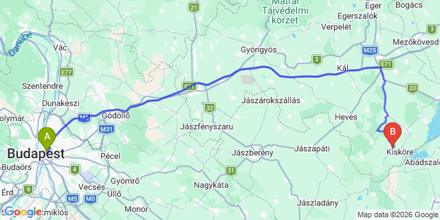 Map: Budapest Keleti Train Station to Belgrade city (all areas)