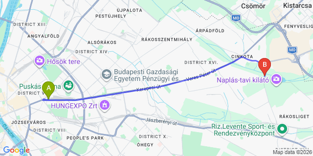 Map: Budapest Keleti Train Station to Csomád