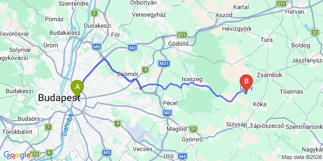 Map: Budapest Keleti Train Station to Dány