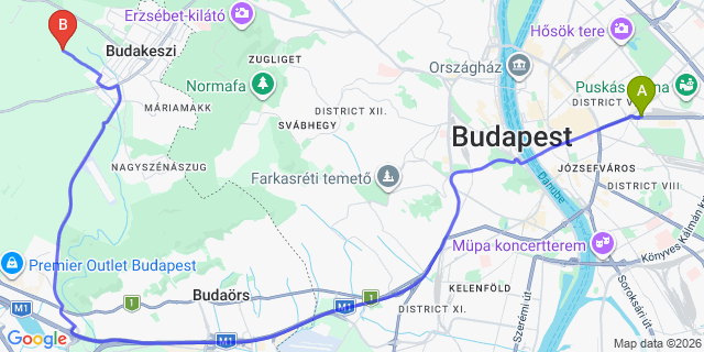 Map: Budapest Keleti Train Station to Dobogókő