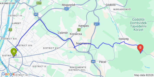 Map: Budapest Keleti Train Station to Domony