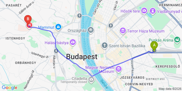 Map: Budapest Keleti Train Station to Dömsöd