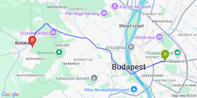 Map: Budapest Keleti Train Station to Dunaújváros