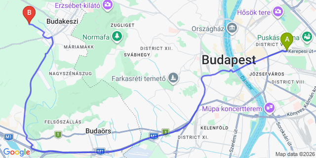 Map: Budapest Keleti Train Station to Erd