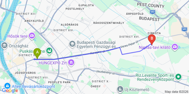 Map: Budapest Keleti Train Station to Gyál