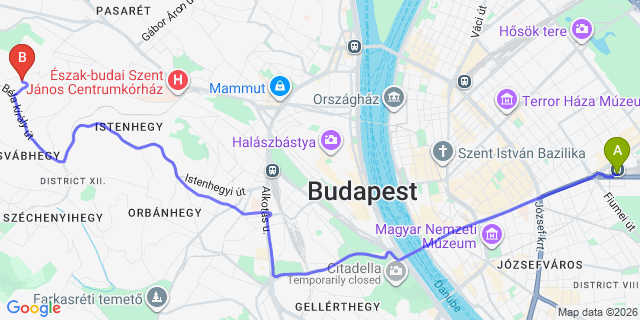 Map: Budapest Keleti Train Station to Halásztelek