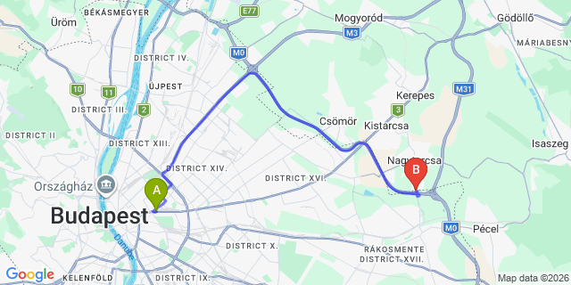 Map: Budapest Keleti Train Station to Kerepes