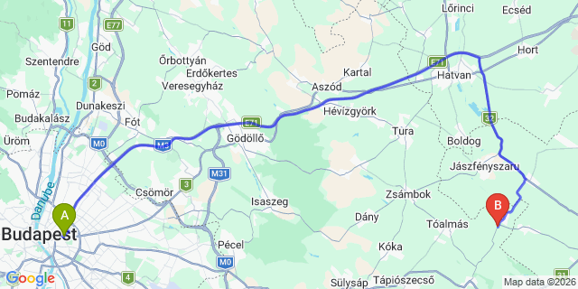 Map: Budapest Keleti Train Station to Nagykáta