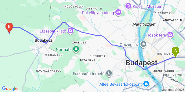 Map: Budapest Keleti Train Station to Nagykovácsi