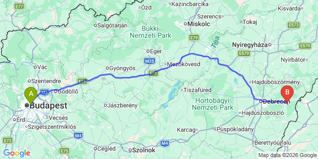 Map: Budapest Keleti Train Station to Oradea