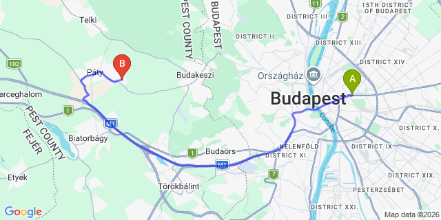 Map: Budapest Keleti Train Station to Paks