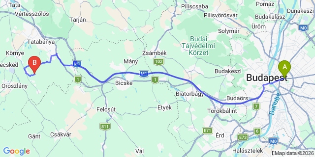 Map: Budapest Keleti Train Station to Palkonya