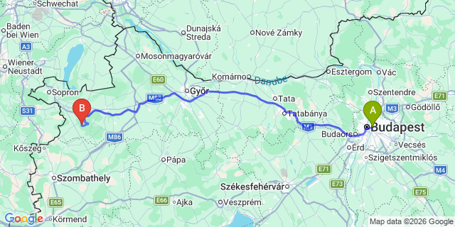 Map: Budapest Keleti Train Station to Röjtökmuzsaj