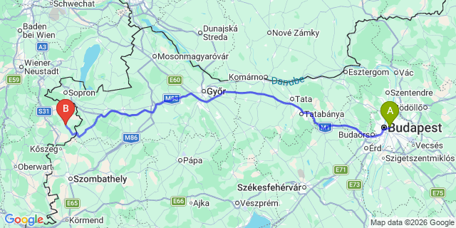 Map: Budapest Keleti Train Station to Sopron