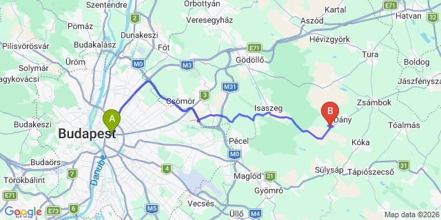 Map: Budapest Keleti Train Station to Szécsény