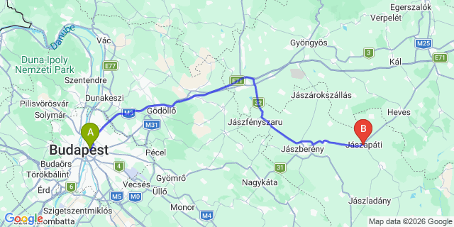 Map: Budapest Keleti Train Station to Szeged