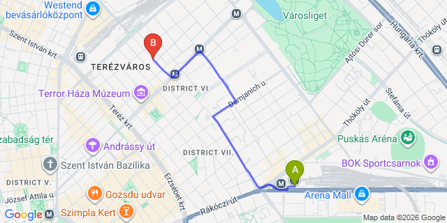 Map: Budapest Keleti Train Station to Szentendre