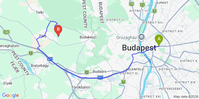 Map: Budapest Keleti Train Station to Szob