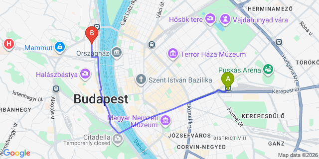 Map: Budapest Keleti Train Station to Verőce