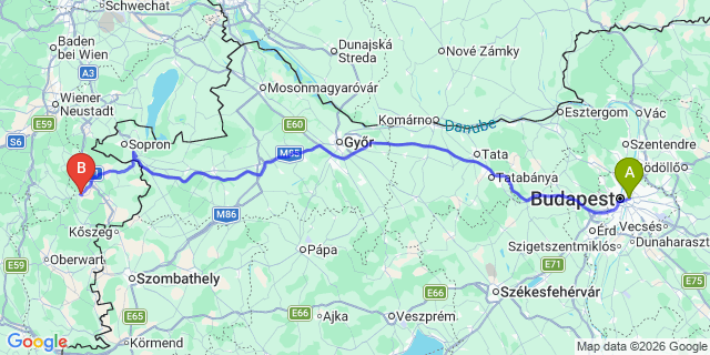 Map: Budapest Keleti Train Station to Vienna city (all areas)
