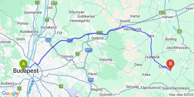 Map: Budapest Déli Train Station to Kecskemét