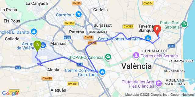 Map: Valencia Airport (VLC) to Alboraya