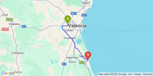 Map: Valencia Airport (VLC) to Cullera