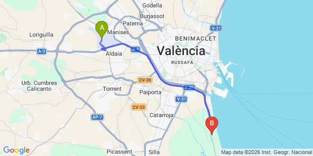 Map: Valencia Airport (VLC) to El Saler