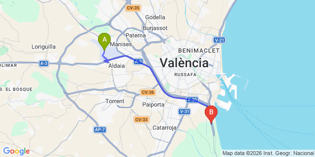Map: Valencia Airport (VLC) to Pinedo