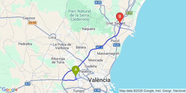 Map: Valencia Airport (VLC) to Sagunto