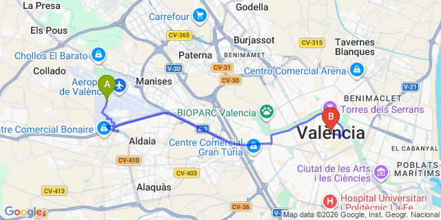 Map: Valencia Airport (VLC) to Valencia