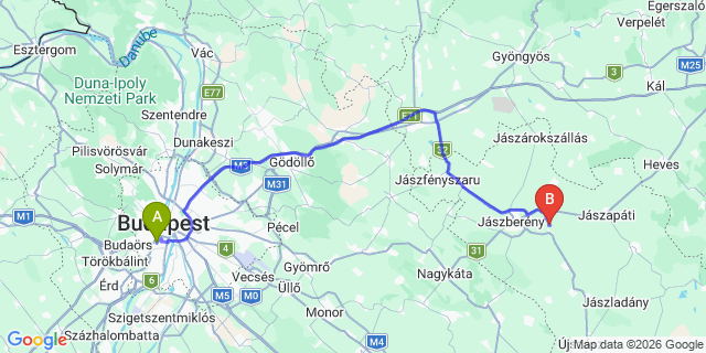Map: Budapest Kelenföld Train Station to Abony