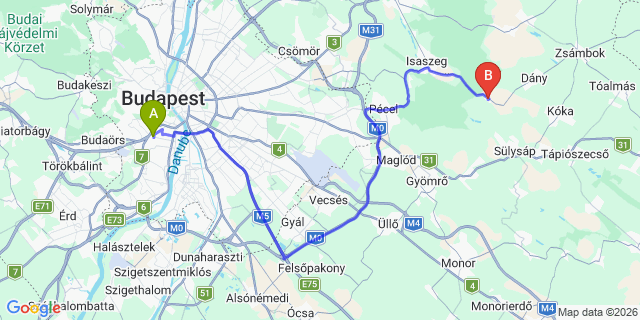 Map: Budapest Kelenföld Train Station to Bag