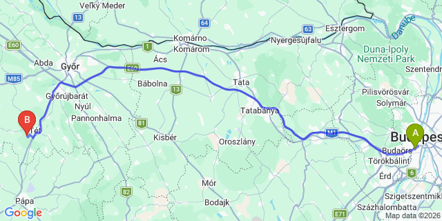 Map: Budapest Kelenföld Train Station to Balatonfenyves