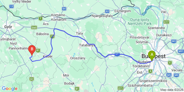 Map: Budapest Kelenföld Train Station to Balatonfüred