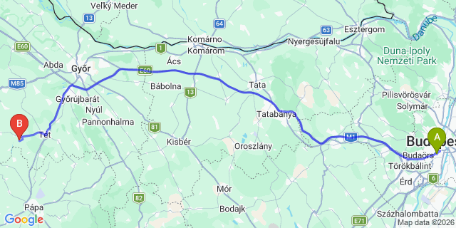 Map: Budapest Kelenföld Train Station to Balatonmáriafürdő