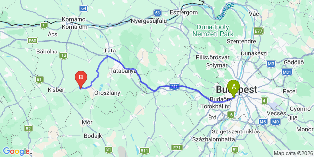 Map: Budapest Kelenföld Train Station to Balatonvilágos