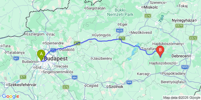 Map: Budapest Kelenföld Train Station to Békéscsaba