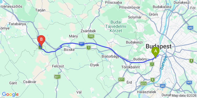 Map: Budapest Kelenföld Train Station to Bóly