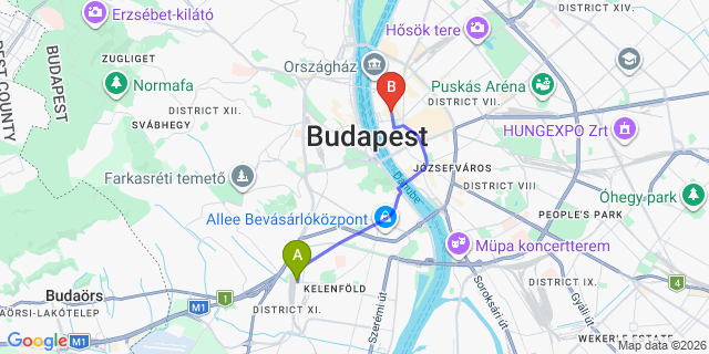 Map: Budapest Kelenföld Train Station to Budakalász