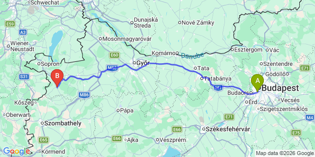 Map: Budapest Kelenföld Train Station to Bükfürdő