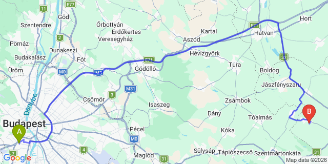 Map: Budapest Kelenföld Train Station to Cegléd