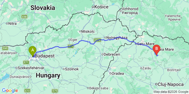 Map: Budapest Kelenföld Train Station to Cluj-Napoca