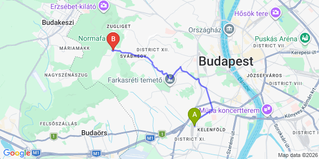 Map: Budapest Kelenföld Train Station to Csobánka