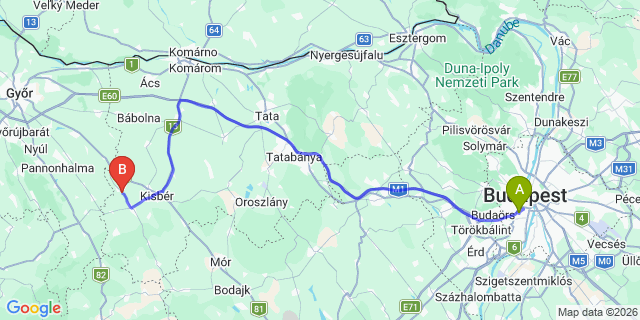 Map: Budapest Kelenföld Train Station to Csopak