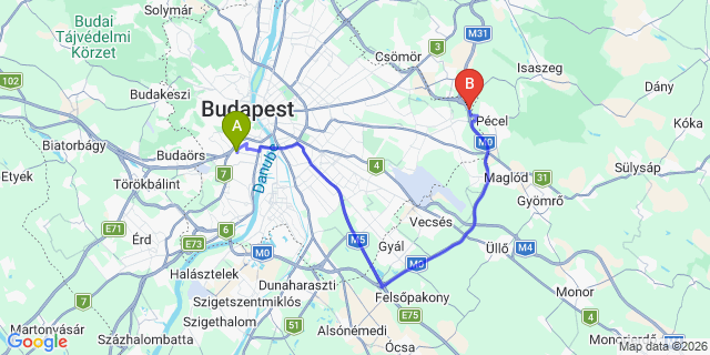 Map: Budapest Kelenföld Train Station to Dabas