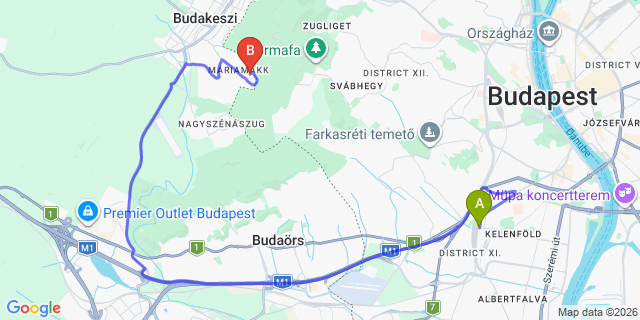 Map: Budapest Kelenföld Train Station to Diósd