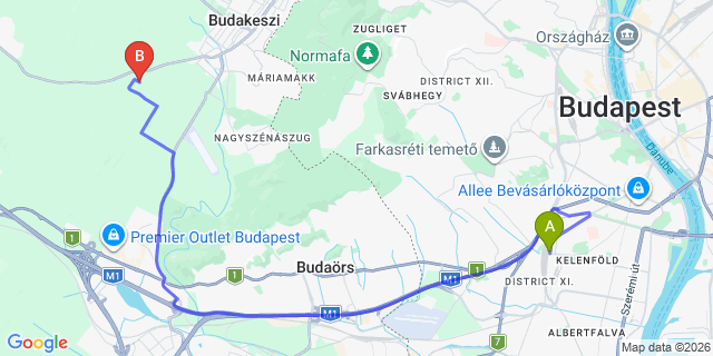 Map: Budapest Kelenföld Train Station to Dobogókő